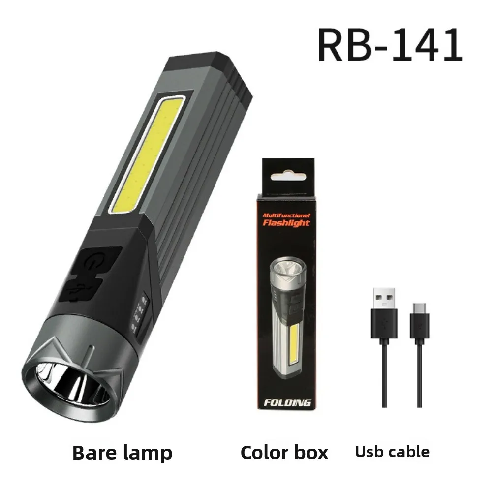 متعددة الوظائف 90 درجة للتدوير مصباح يدوي ضوء العمل TypeC قابلة للشحن COB الجانب ضوء مع المغناطيس المحمولة المحمولة الشعلة #6