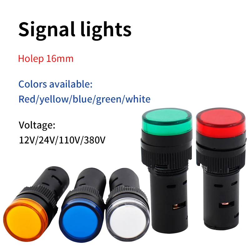 Indicator Signal Lamp Light Waterproof AD16-16C 16mm ACDC 12V 24V 110V 220V 380V Red Green Yellow Blue White LED Bulbs