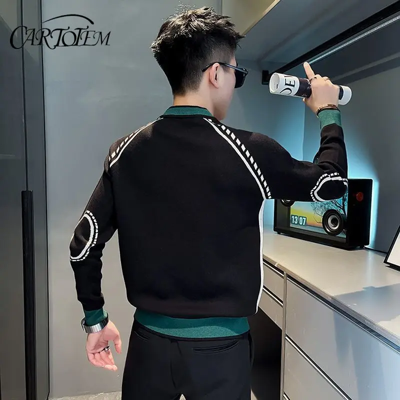 

Новый свитер контрастного цвета, мужской модный брендовый свитер, топы, вязаный свитер, красивая высококачественная нижняя рубашка