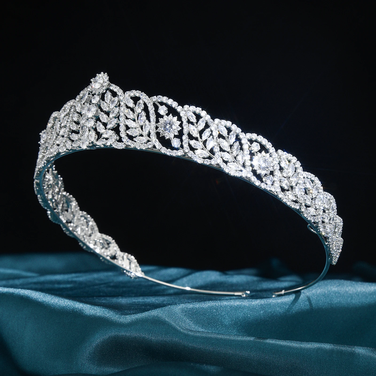 Tiara de princesa de lujo para boda, joyería para el cabello, tocado de circonita cúbica, tiara nupcial para mujer, tocado de novia para graduación, corona