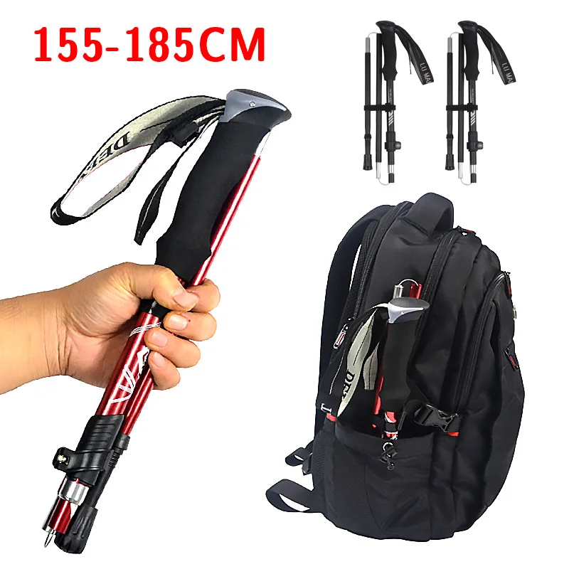 2 PCS 5 Section Outdoor Fold Trekking Pole Camping Portable Walking Hiking Stick For Nordic Elderly Telescopic Easy Put Into Bag