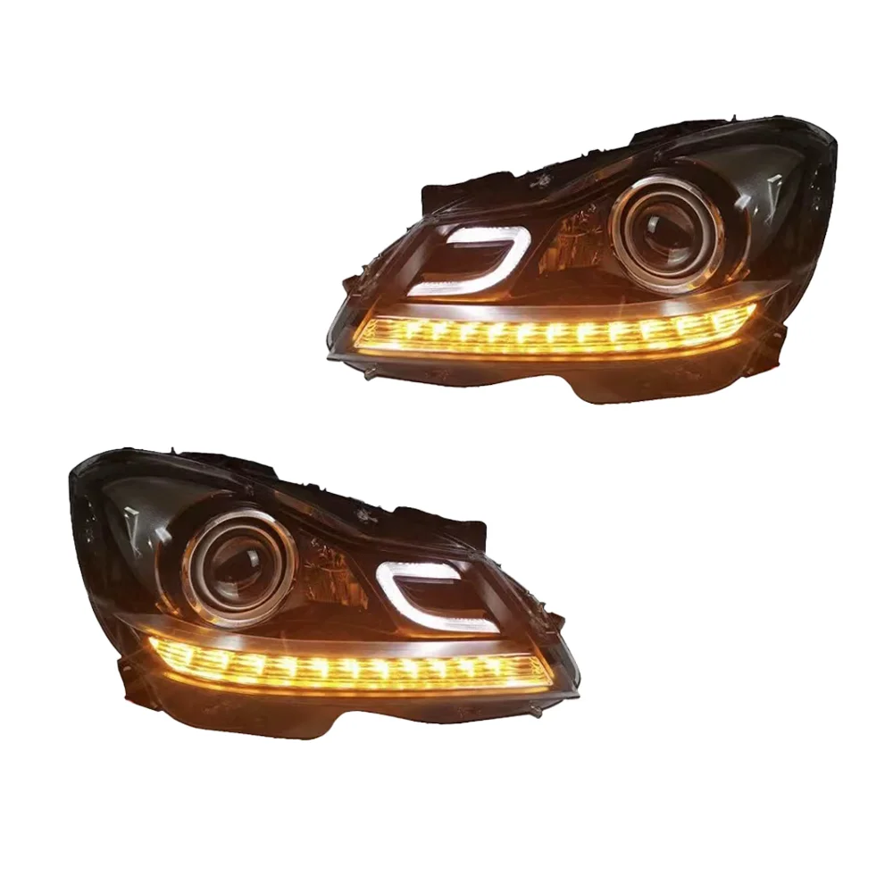مصباح لبنز W204 LED المصباح 2011-2013 المصابيح الأمامية c200 c260 c300 DRL بدوره إشارة عالية شعاع الملاك العين العارض عدسة 2 قطعة