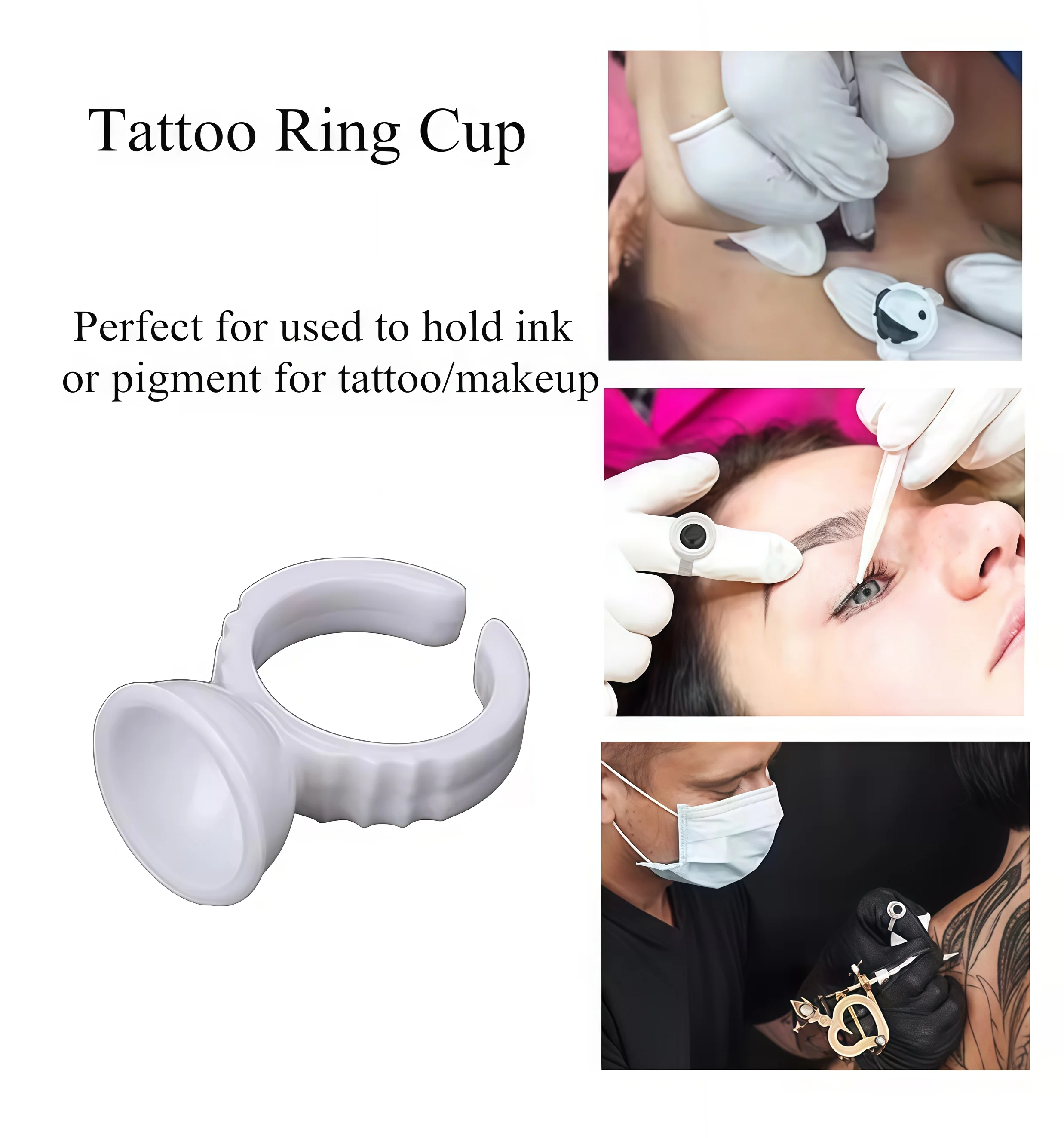 100Pcs Disposable White Ring Tattoo Ink Cups Permanent Makeup Coloring Pigment Cup Container Tattoo Accessory for Tattoo Artists