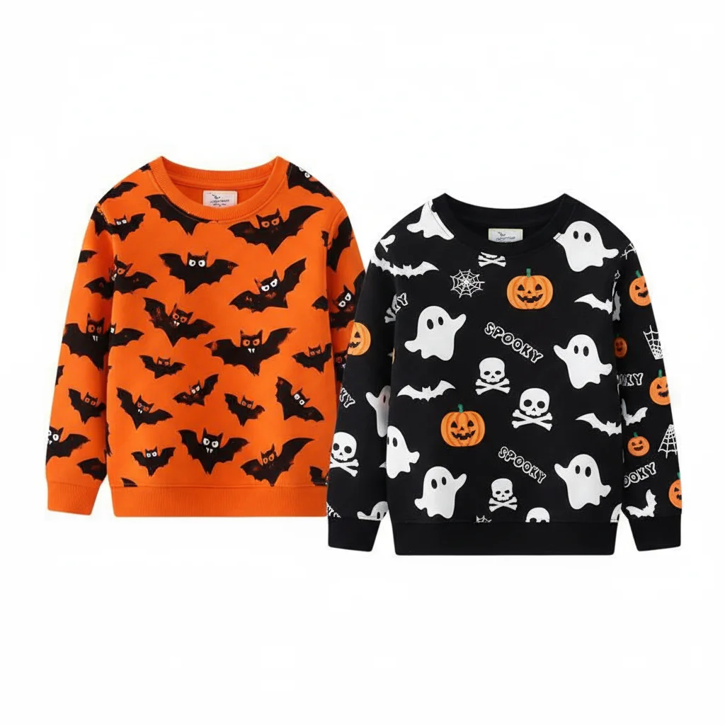 Halloween Todder Kids Sweatshirt Girl Boy Pumpkin Ghost Bat Print Pullover 2-7Y Spooky Cute Fall Outfit Family Matching Costume