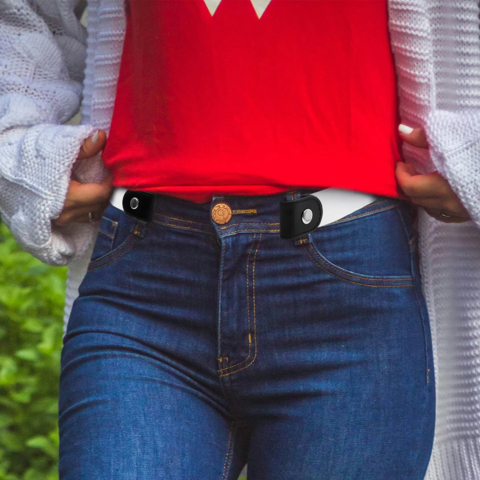 

Elastic Waist Belts Invisible No Buckle Red Adjustable Belt for Summer Skirts Shorts Women Men Seamless Elastic