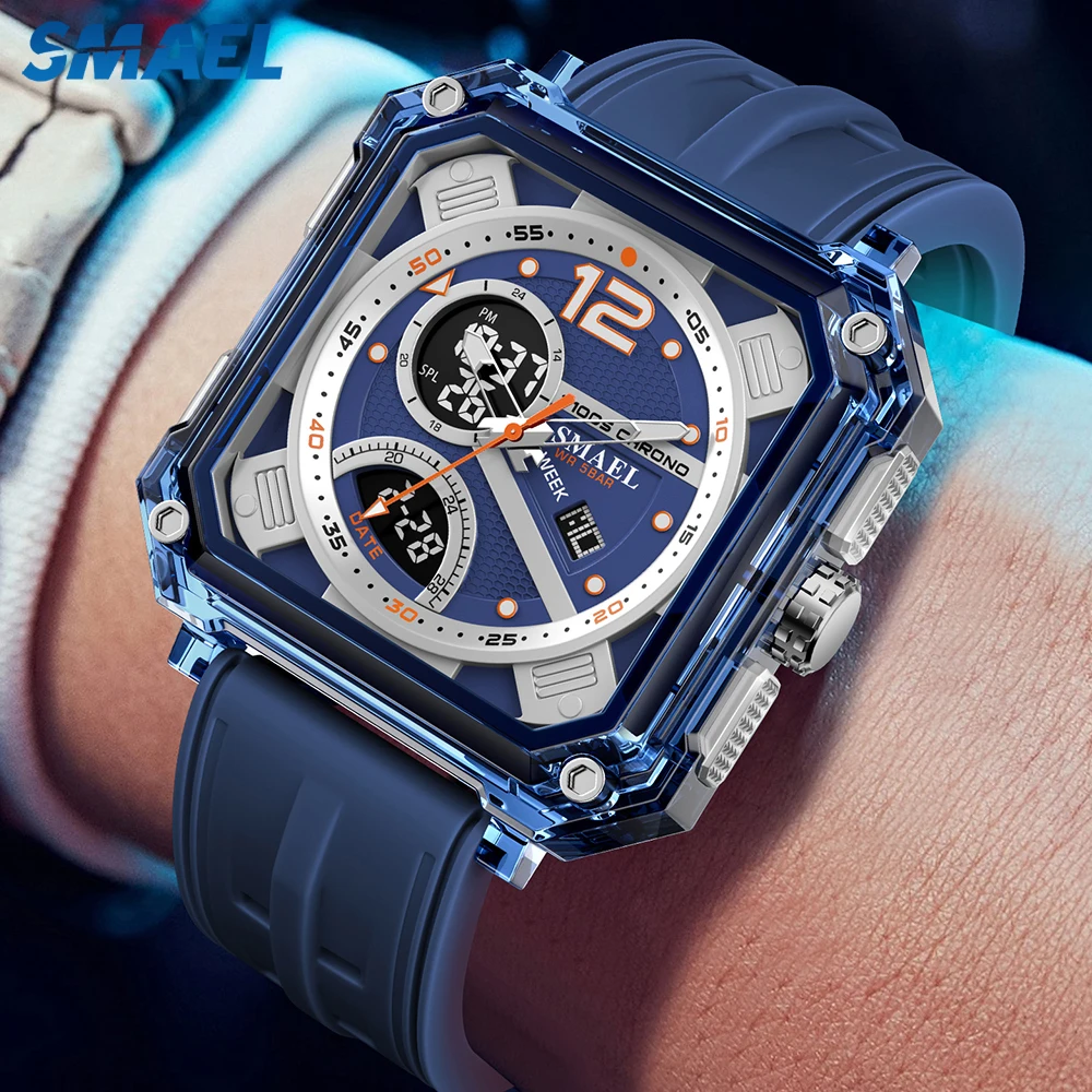 SMAEL Men's Luxury Military Quartz Watch Waterproof LED Display Luminous Alarm Date Electronic Sport Wristwatch Tough for Male
