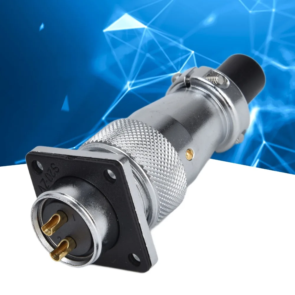 WS20 2 Pins Aviation Connector Waterproof Male Plug Female Plug Metal Thread 500V 25A Panel Mount Connector