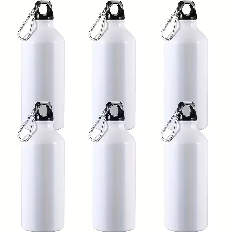 Blank Aluminum Water Bottles Portable Carabiner Sports Water Cup DIY Sublimation Blank Travel Drinking Bottle For Out，6Pcs 600ml