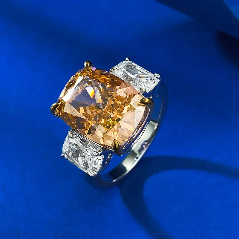 

New S925 Silver Color Orange Rose Ring 10 * 13 High Carbon Diamond Flower Style Women's Ring Jewelry