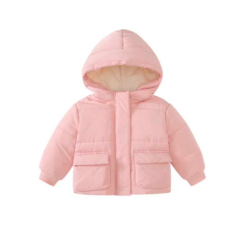 2024 Korean Winter Baby Boy Parkas Cotton Padded Hooded Simple Warm Infant Boys Jacket Pocket Thickened Toddler Boy Outwear Coat