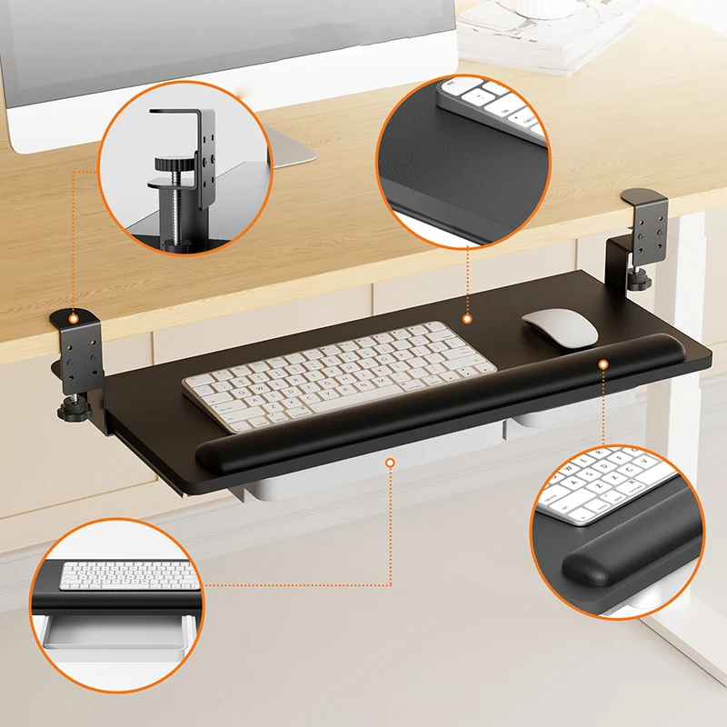 Non Punching Keyboard Hanging Holder With Drawer Computer Under Table Keyboard Mouse Rack Bracket PC Desk Storage Organizer