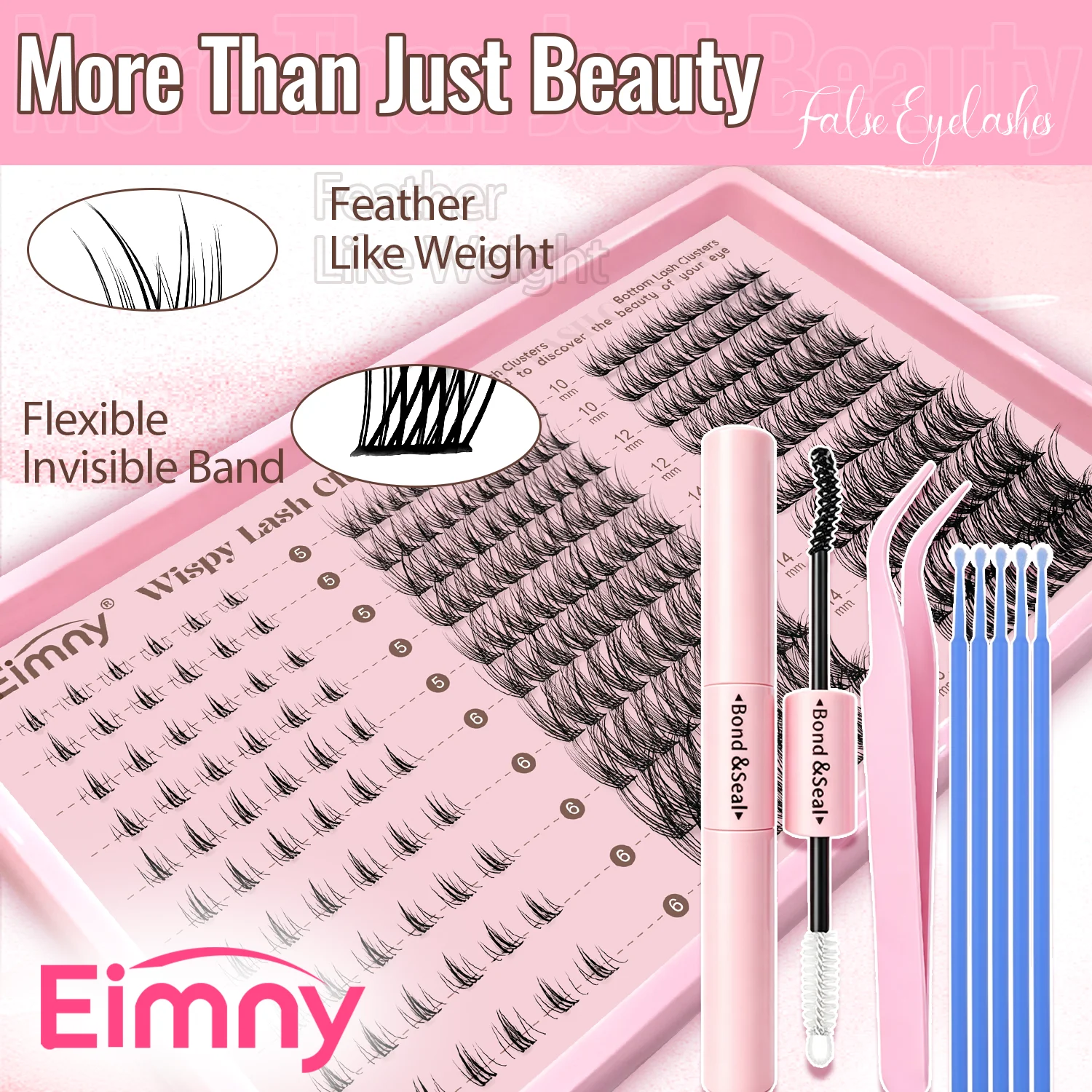 EIMNY 8-in-1 False Eyelash Wide Stem Fish Tail Cluster With Bottom Eyelashes, Comes Easy To Apply, Complete Lash Kit All In One