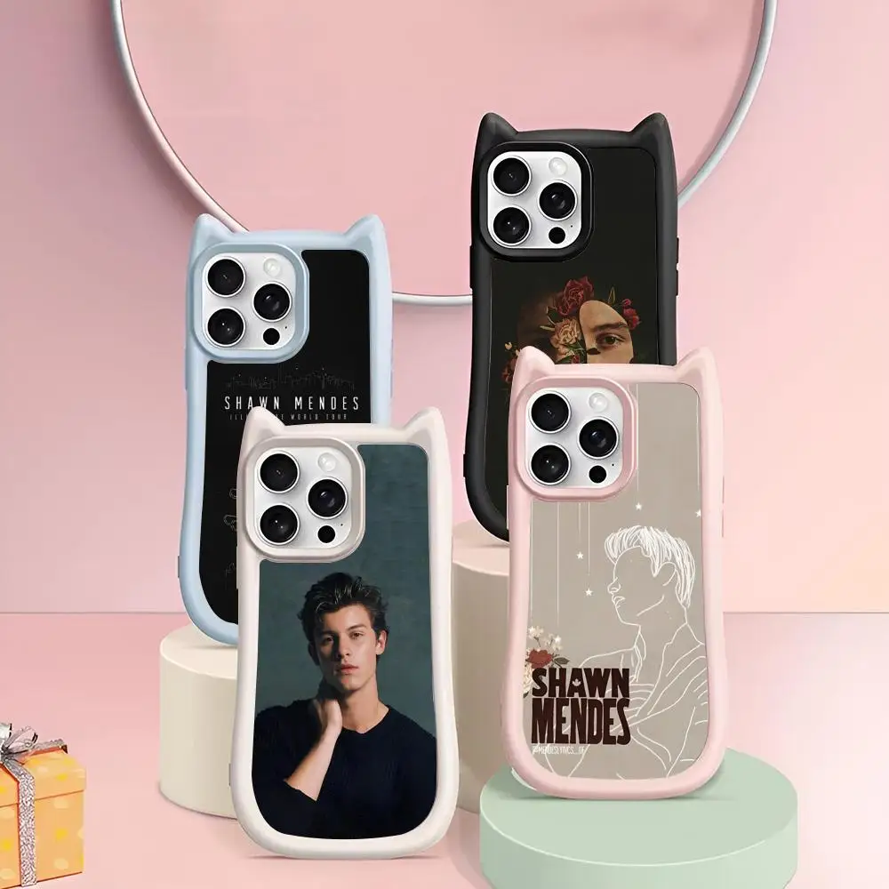 Shawn Mendes Phone Case for iphone 16 15 Pro 14 13 Mini 11 12 Xs Max Xr X Plus black pink Cat ears Cover