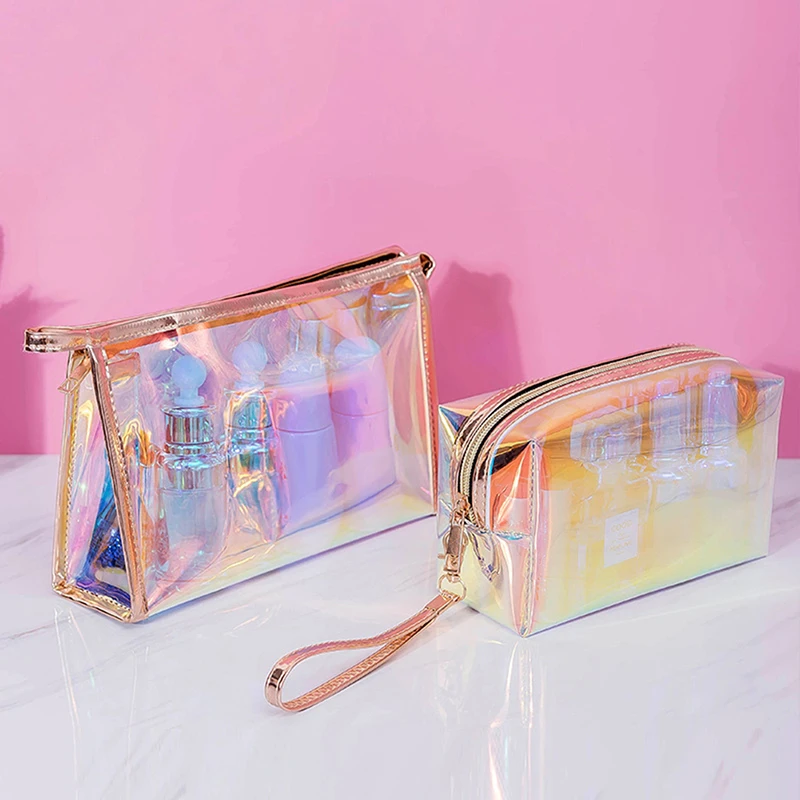 Laser Transparent Makeup Bags Fashion Men Women Travel Cosmetic Bag Toiletry Brush Lipstick Bags Organizer Wash Make Up Box Case