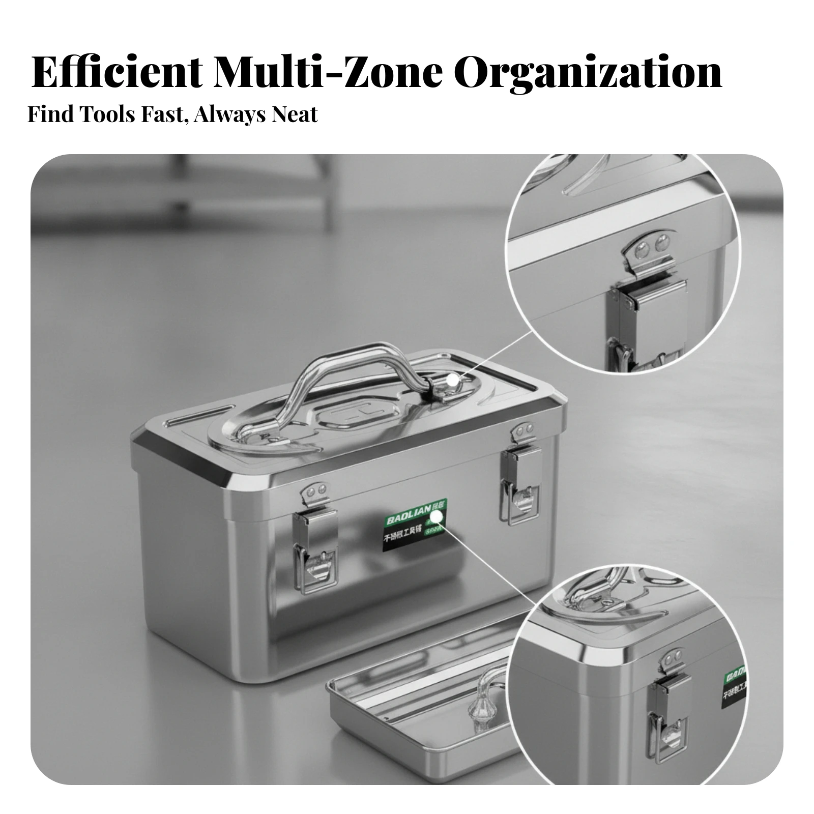 Steel Toolbox Reinforced Steel Tool Box Metal Toolbox Carrying Handle Portable Tool Box Smooth Silver Finish