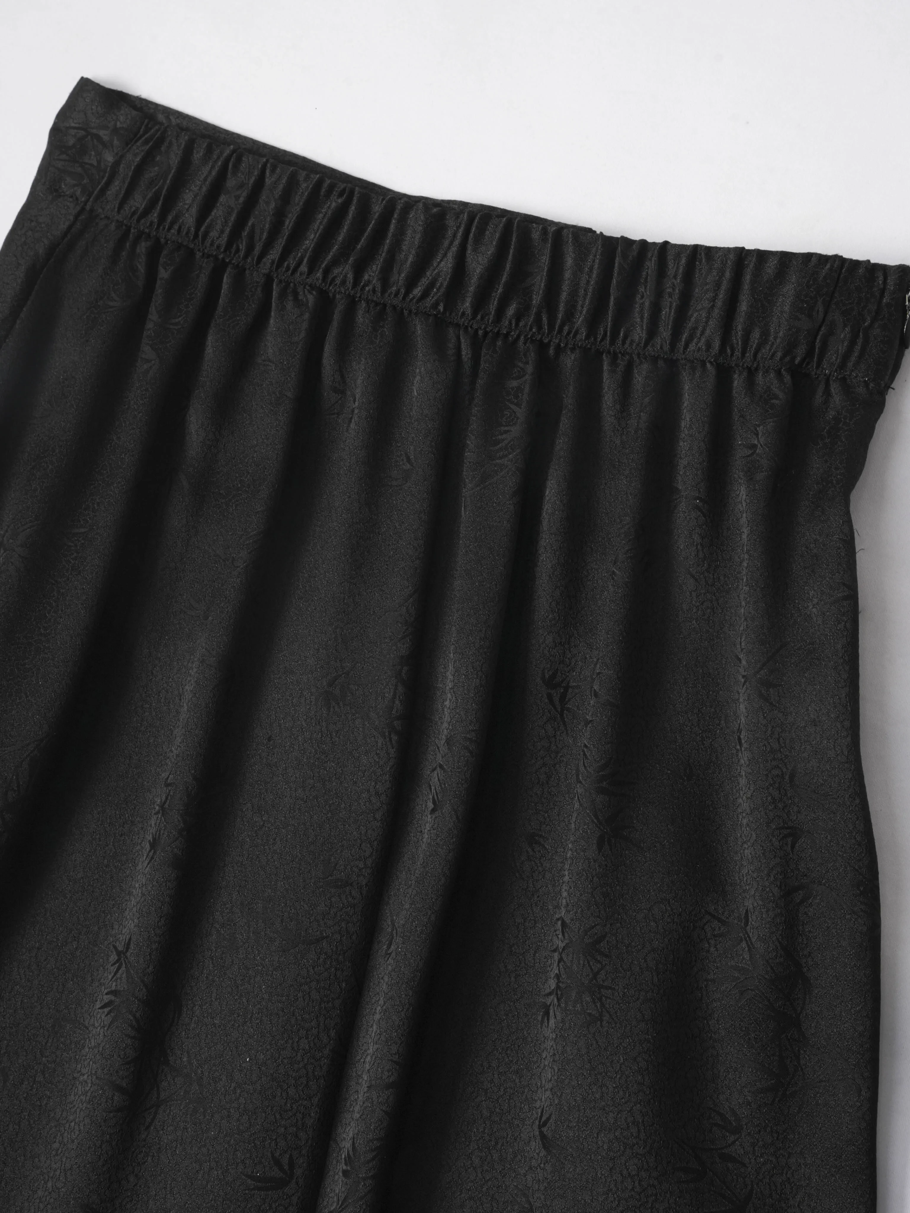 Abbigliamento moda donna Stampa foglia di bambù nero 100% seta di gelso naturale intrecciata bussola fibbia cerniera gonna a tubo dritto