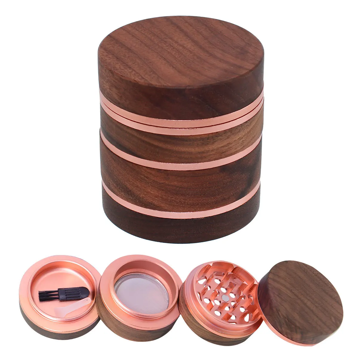 63mm High-grade Natural Wooden Herbal Grinder Tobacco Spice Mill 4 Parts Smoke Crusher Aluminium Alloy Smoking Accessories