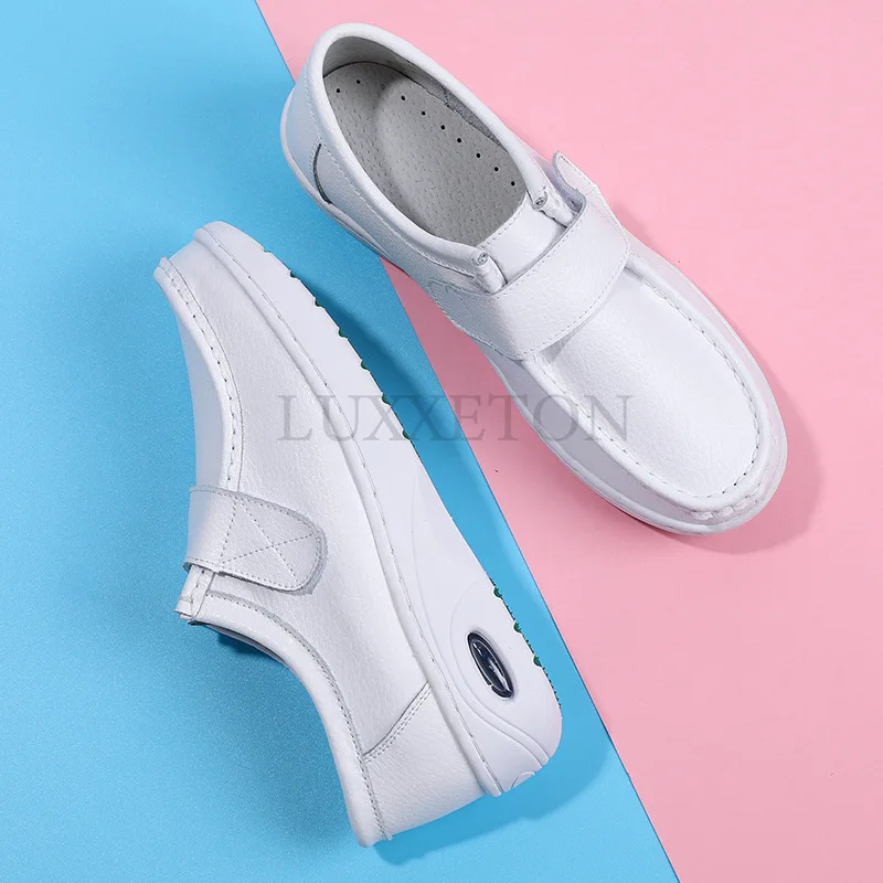 Genuine Leather Air Cushion Soft Soled Nurse Shoes Women Autumn and Winter Thick Soled Work Shoes Comfortable Medical Shoe