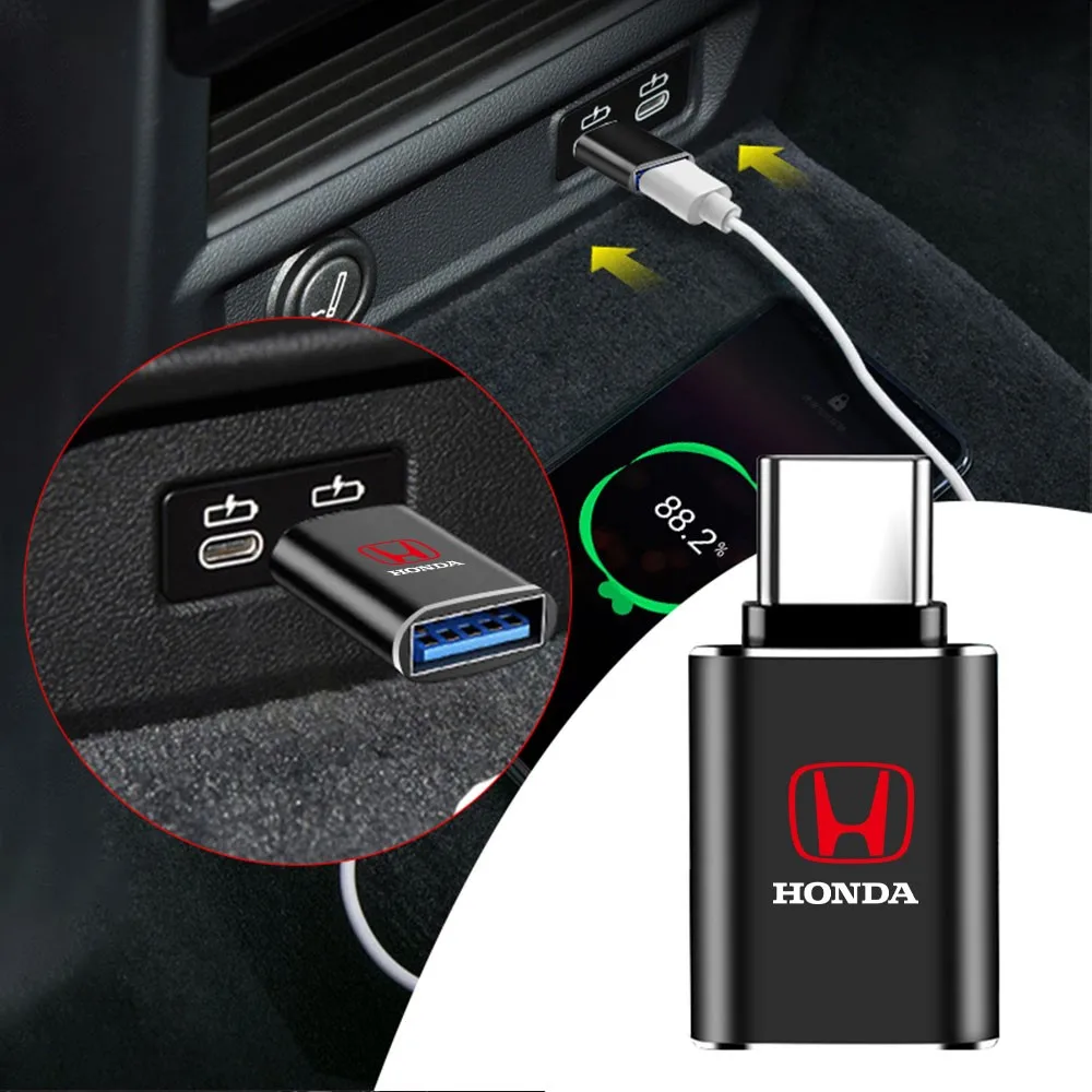 1Pcs USB To Type-C OTG Adapter USB Female Converter Phone Charger For Honda Mugen Power Accord Civic Vezel CRV Jazz City HRV