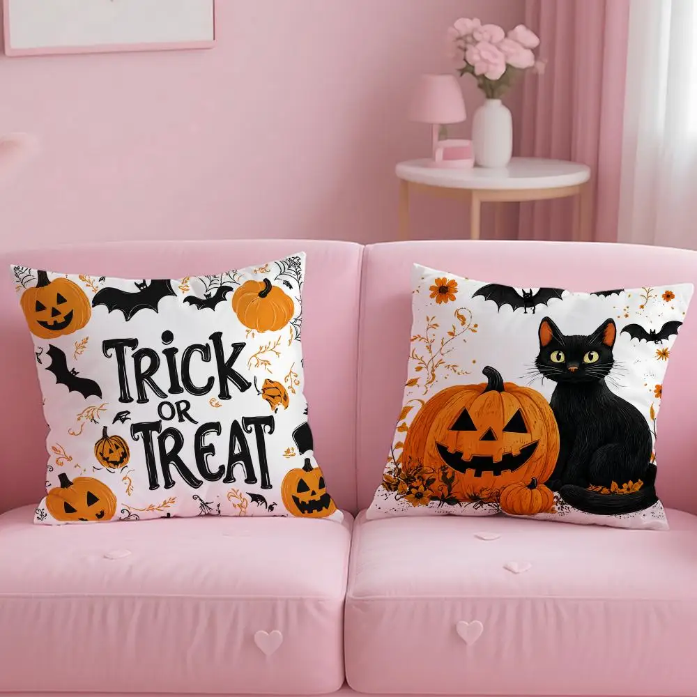 Vintage Halloween Black Cat Pumpkin Cushion Cover Comfortable Double Sided Pillow Cover For Car Sofa Bedroom & More
