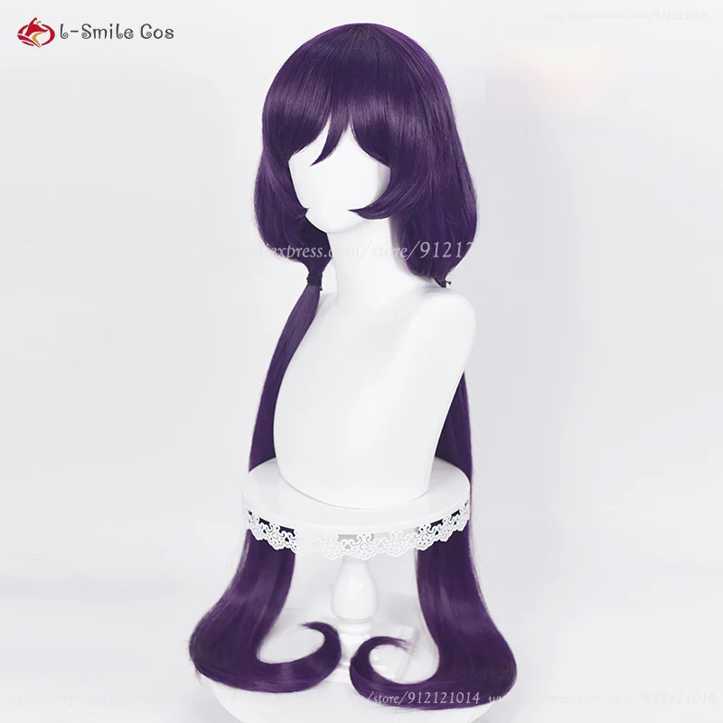 Nozomi-Peluca de Cosplay de Anime Tojo, pelo sintético resistente al calor, con doble cola de caballo, color morado y negro, 100cm de largo, con gorro