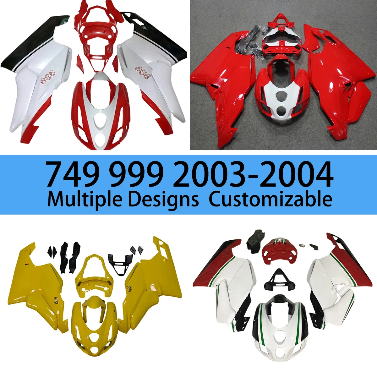 For DUCATI 999 2003 2004 Full Fairings 749 03 04 Free Custom Motorcycle Plastic Cover Fairing Kit Body Set