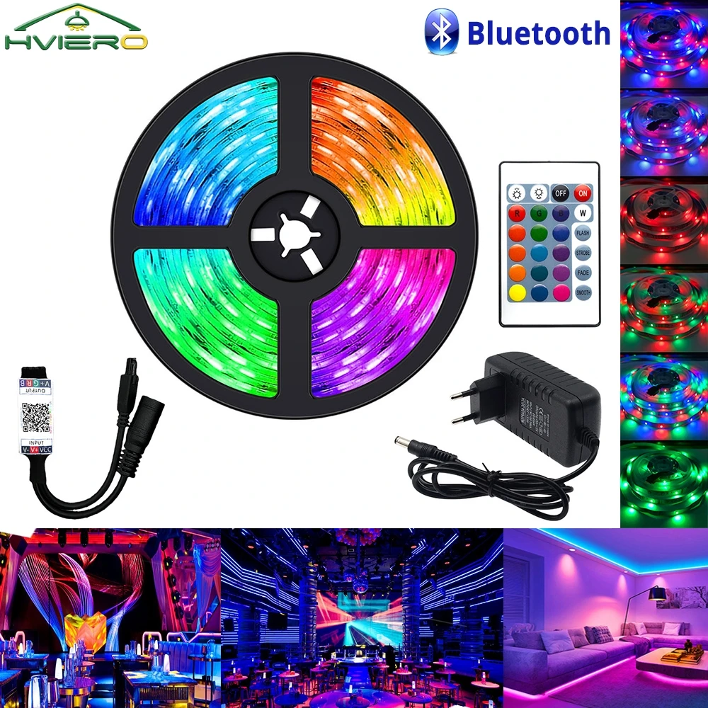 

Halloween Christmas Led Strip Lights RGB SMD 2835 Flexible Ribbon Tape Holiday Decoration Bright 24Key Bluetooth Eu Us Adapter