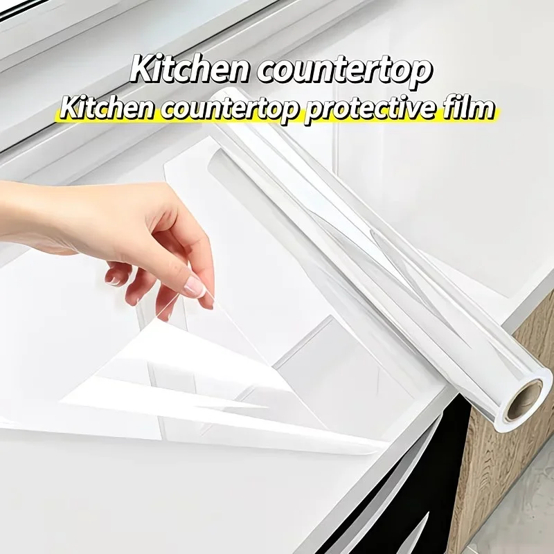 Transparent Static-Cling Protective Film Designed For Kitchen Countertops Oil-Resistant Stain-Resistant And Easy To Wipe Clean.