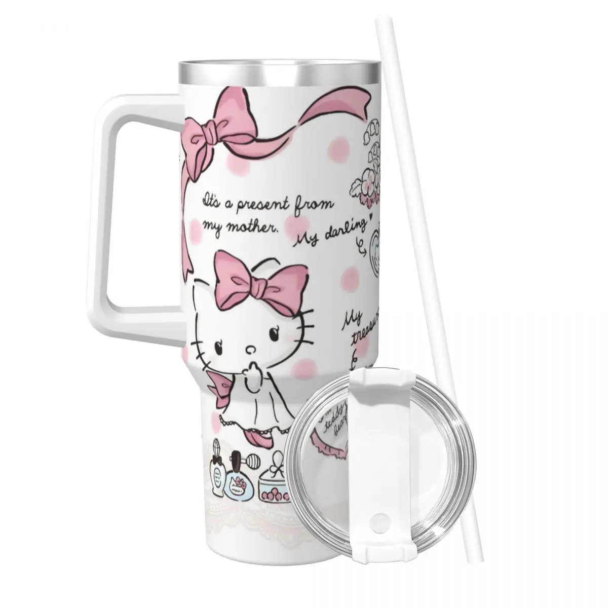 Sanrio Hello Kitty Cartoon Stainless Steel Tumbler Thermal Cups With Straws and Lid Large Mugs Cup Cold and Hot Water Bottle