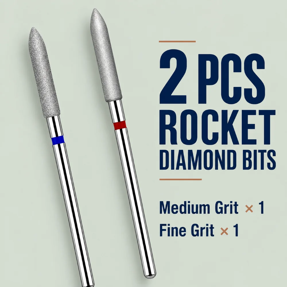 Nail Drill Bit 3MM Carbide Diamond 2PCS Set Medium Fine Milling Cutter for Manicure Pedicure Removing Dead Skin Cuticle Burrs