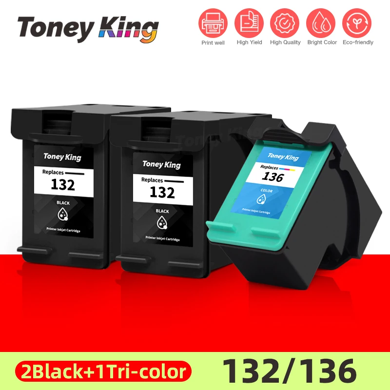 

TONEY KING Remanufactured Ink Cartridge For HP 132 136 Work With HP132 Deskjet 5443 D4163 Photosmart 2573 C3183 D5163 PSC 1513