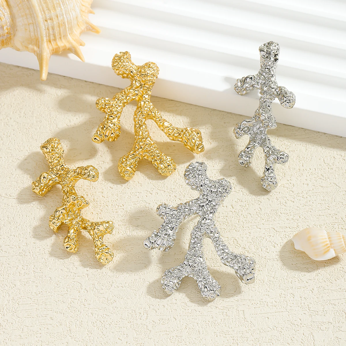 

2025 New ZAA Stylish Vintage Long Earrings Drops Premium Gold Plated Stainless Steel Coral shape Pendients Women Party Wedding