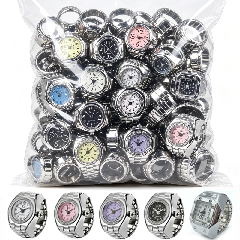 Montre-bague numérique à quartz élastique vintage argentée style mini punk pour femmes et hommes, bijoux fantaisie, cadeaux amusants