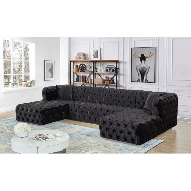 Velvet Tufted Upholstered Black Modular Sectional Luxury Couches Sofa Living Room Furniture Sofa Set Modern Couch