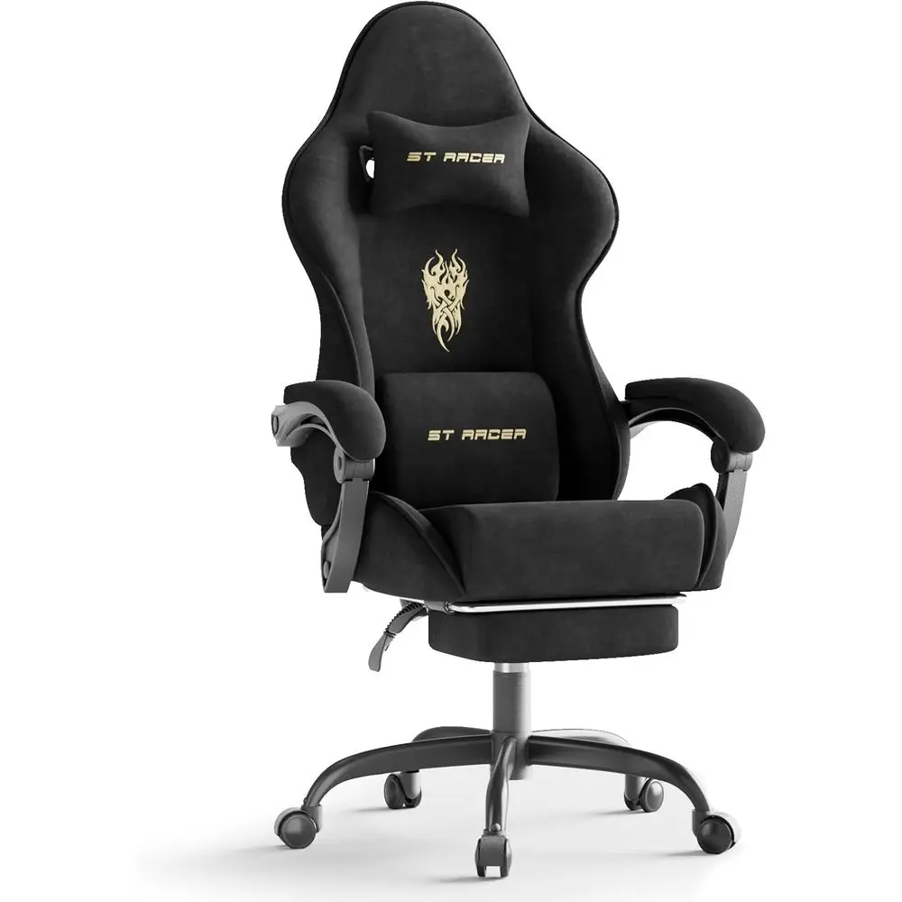 Ergonomic High-Back Gaming Chair for Adults: Comfortable Video Game Seat with Footrest and Massage Lumbar Cushion, Reclining Off