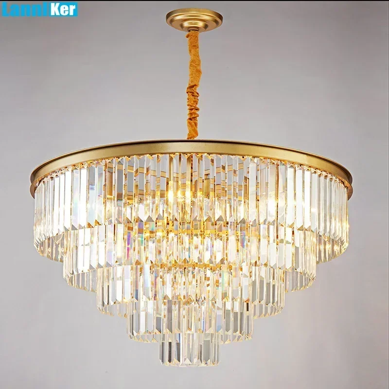 Modern Luxury Crystal Chandelier - Elegant Gold Hanging  Lamp for Living Room and Bedroom Decor Stylish Ceiling Pendant Lighting