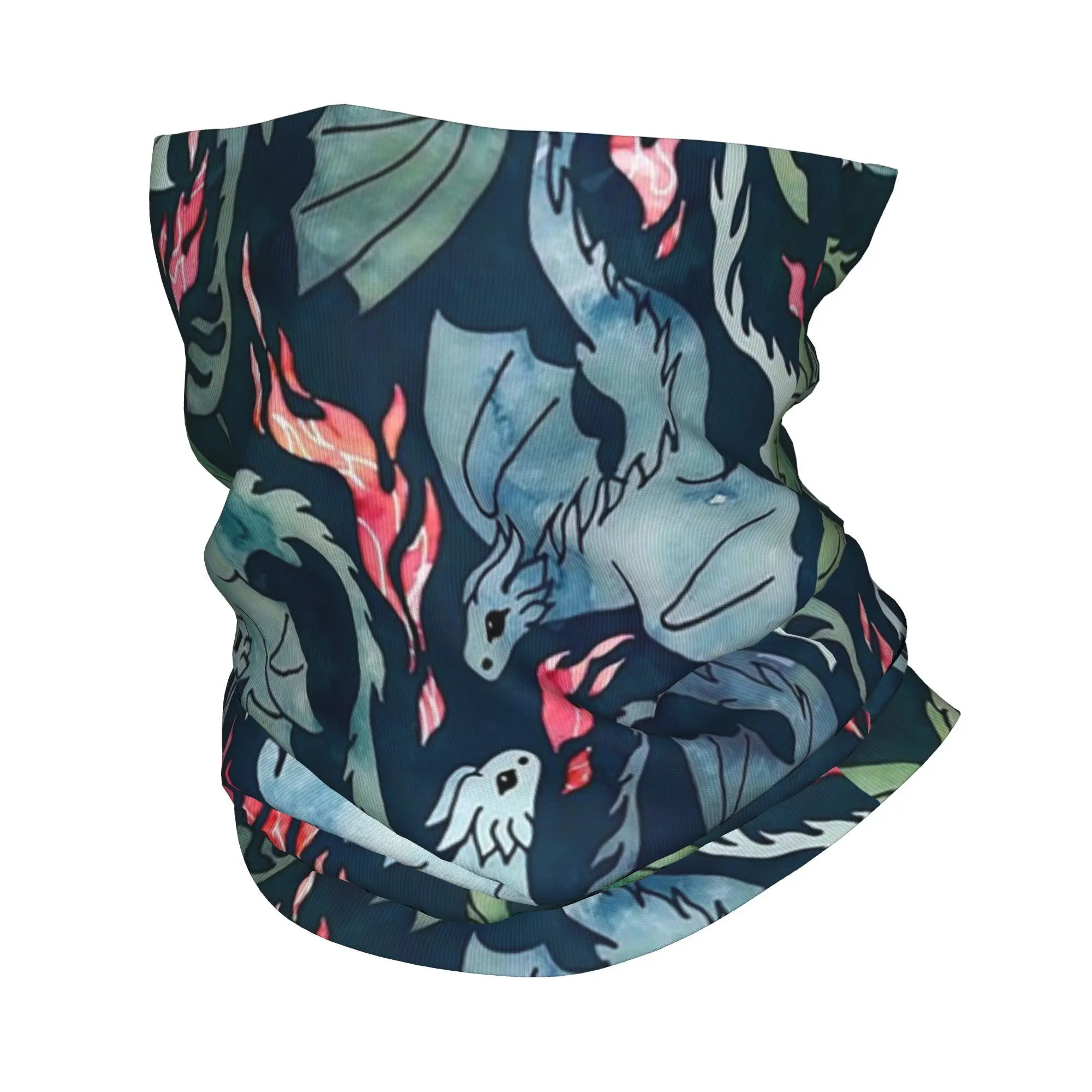 Dragon Fire donkerblauwe en groene bandana nekbeschermer bedrukte gezichtssjaal warme hoofdband rijden voor heren dames volwassen wasbaar