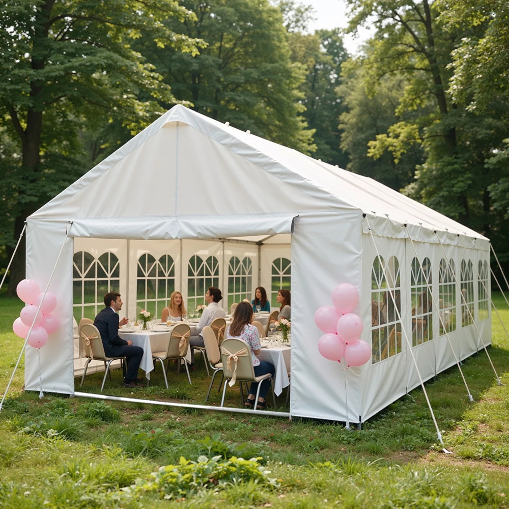 Multi-functional Party Awning/shade/tent with 3 Storage Bags and Removable Sidewalls; Outdoor Gazebo with 4 Ground Tubes; Waterproof and UV Resistant. Suitable for Commercial Use Such As Parties, Weddings, and Barbecues; Includes 3 Tote Bags.