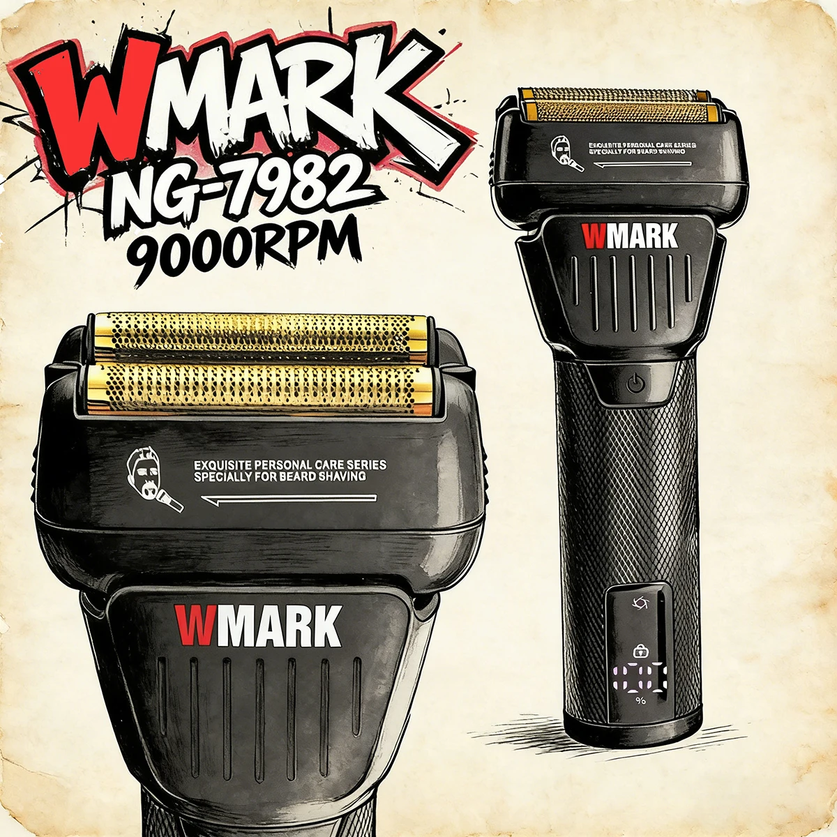 

WMARK 7982 High-speed Motor 9000RPM Professional Electric Hair Trimmer Floating Dual Blade Shaver Men Hair Machine LCD display