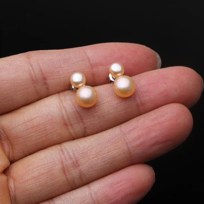 Cute Small Freswater Natural Double Pearl Earring,Real 925 Sterling Silver Earrings With Pearls Wife Mother Birthday White Black - view 3