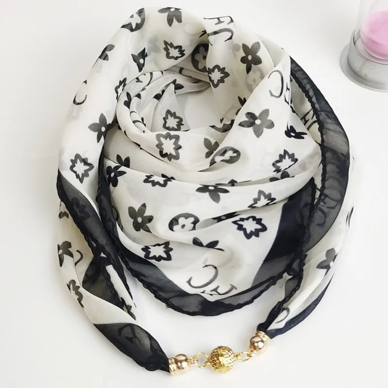 Magnetic Zipper Chiffon Scarf with Golden Ball Necklace Pendant Fairy New‑Design Sun Protection Scarf for Daily Wear