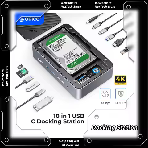 ORICO Docking Station Deck NVME SSD Case Dual M.2 3.5 Hard Drive Enclosure Steam Dock 10 in 1 HDMI 4K60Hz PD100W Ethernet Custom