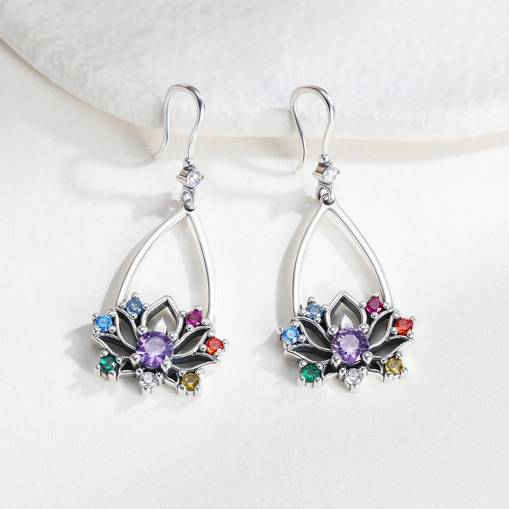 New 925 Sterling Silver Yoga Seven-Chakra Energy Lotus Earrings Hypoallergenic Earrings Convey Blessings Jewelry Gift For Women