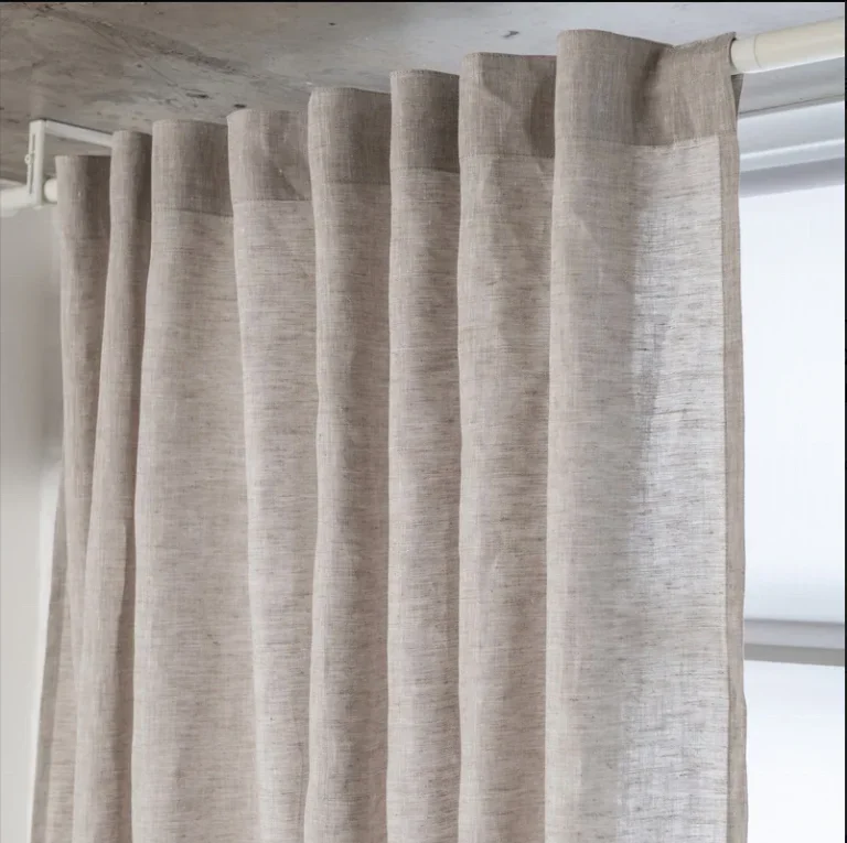 High Quality Eco-friendly 100% Natural Linen Beige Elegant Living Room Decoration Curtain Sets