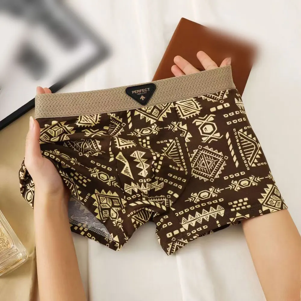 Vintage Intimates Men's Boxer Briefs Underwear Fashion Personalized Printed Middle Waist Boxers Shorts U Convex Pouch