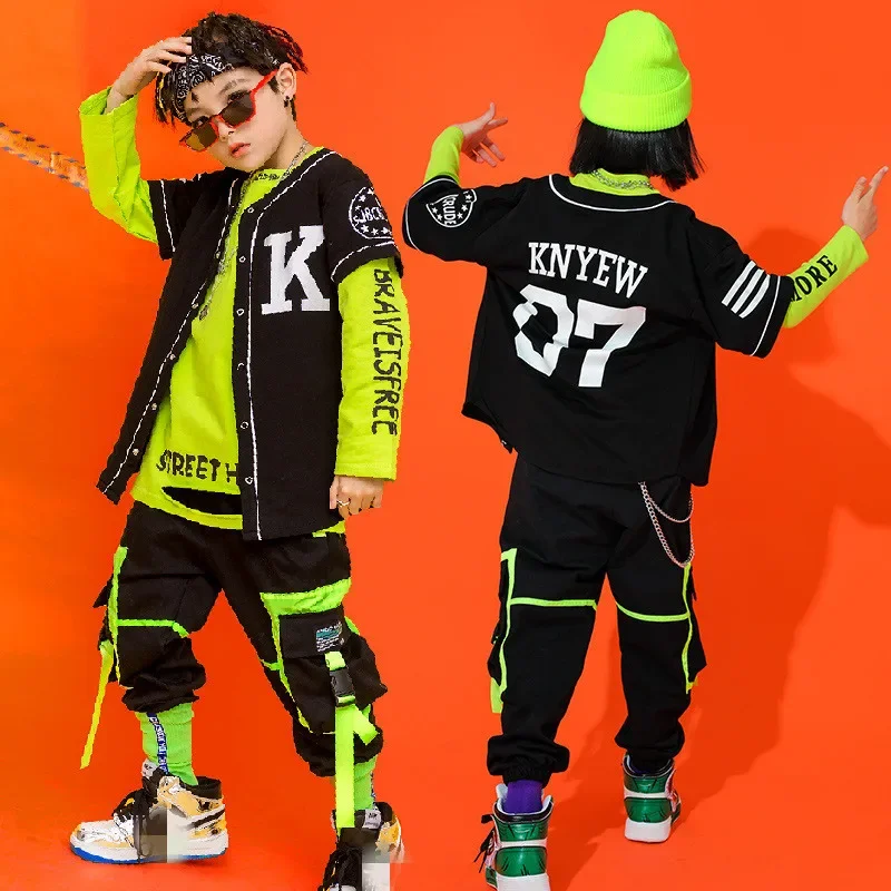 Kids Performance Hip Hop dancing Outfits Crop Tops Street wear Cargo Pants Girls Boys Jazz Dance Wear Costumes Concert Outfits