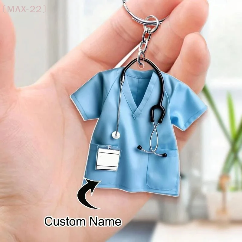 〔MAX-22〕1/5Pcs Acrylic Nurse Uniform Keychain 2D Flat Tag Car Pendant With Stethoscope Gift For Nurses Doctors