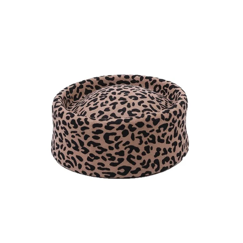 Fashionable Leopard-Print Pillbox Hat For Women New Arrival Luxurious And Unique Beret Versatile French-Style Photo Hat 54 Cm