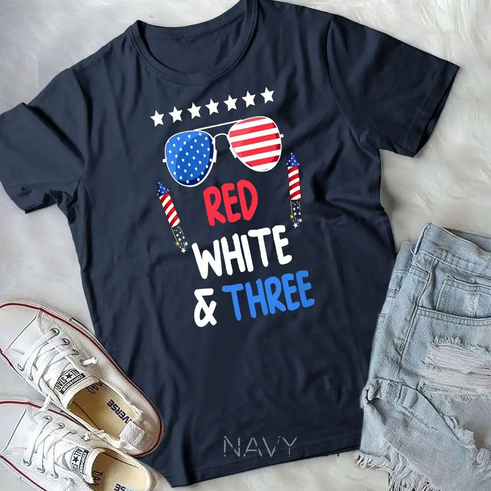 Kids Red White & Three 3rd Birthday 4th Of July Independence Day Unisex T-shirt