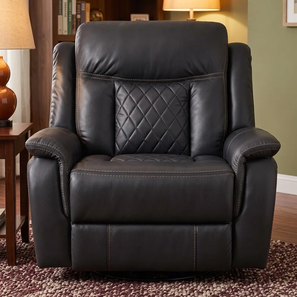 Oversized Manual Recliner Chair Faux Leather with Jumbo Stitching